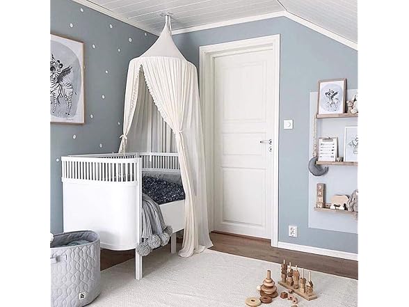 OldPAPA Kids Bed Canopy with Pom Pom Décor