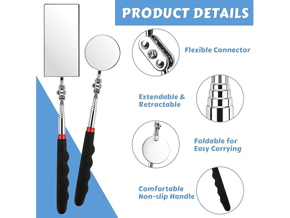 Okxiri CON-125 Telescoping Inspection Mirror 2 Pack