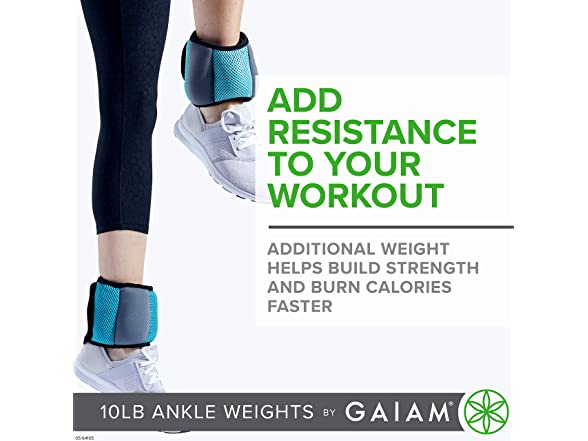 Gaiam Adjustable Ankle Weights - 5lb & 10lb Sets For Strength Training