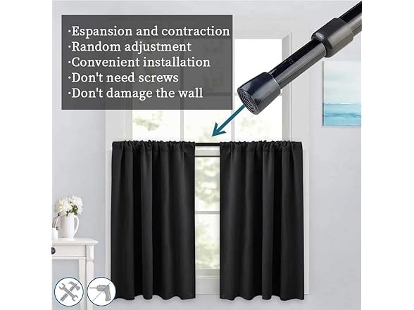 Black Spring Tension Curtain Rods 4-Pack