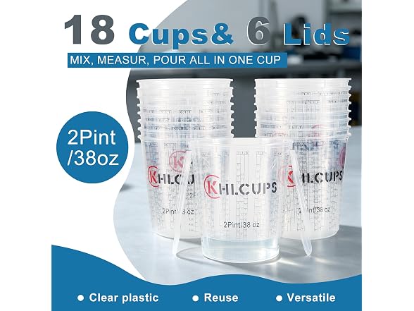 KHLCUPS 38oz Paint Mixing Cups 18-Pack