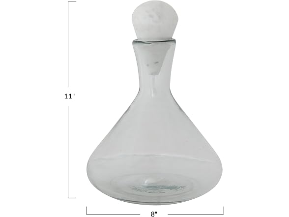 Creative Co-Op 2-Quart Hand-Blown Glass Decanter with White Marble Stopper, Clear