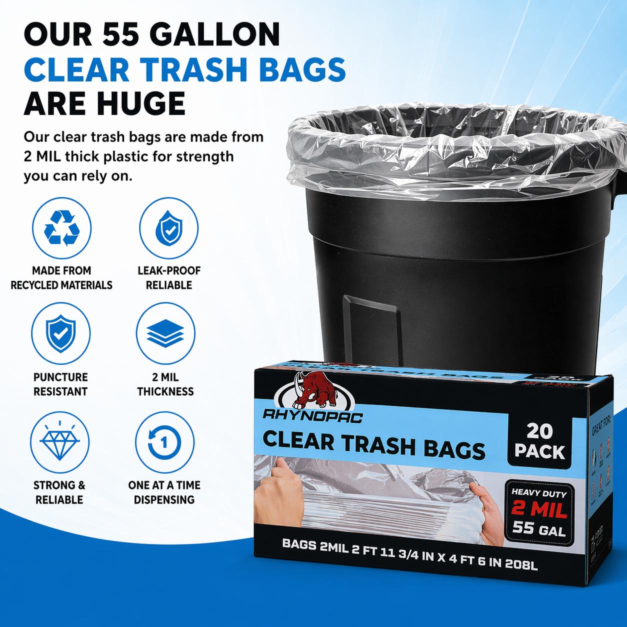 55 Gallon 2 Mil Clear Trash Bags - Gallery 18
