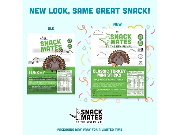 New Primal Snack Mates Turkey Sticks, Gl