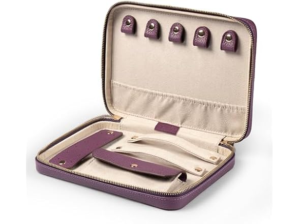 Londo Genuine Leather Travel Jewelry Case Purple