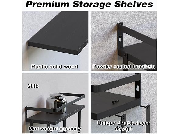 Wall Mounted Floating Shelves, 2+1 Tier