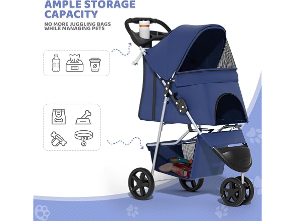 Magshion 3-Wheel Pet Stroller, Foldable Trave
