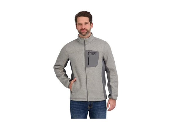 Reebok Men's Mock Neck Zip-up Textured Fleece Jacket - Gallery 3