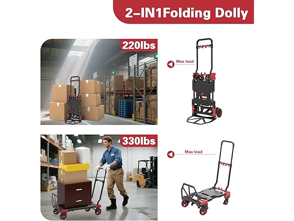 2-in-1 Foldable Hand Truck Dolly 330lbs