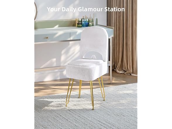 GOUUN White Faux Fur Vanity Chair