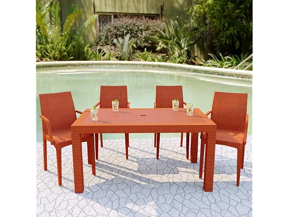 LeisureMod Hickory Stackable Patio Dining Armchair, 4pk