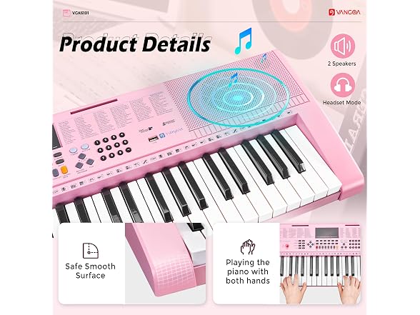 VANGOA Pink Electric Piano Keyboard