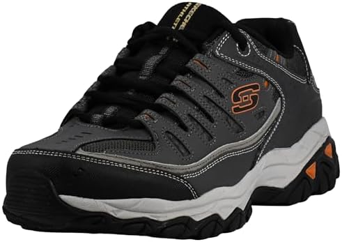 Skechers Men's Afterburn M. Fit Fashion Sneakers – Leather Upper, Memory Foam Insole, Rubber Outsole, Charcoal/Gray, 8.5 X-Wide