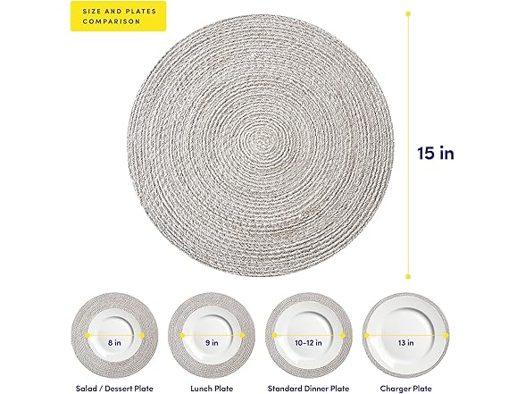 Round Placemats Set of 4-100% Cotton, Gray