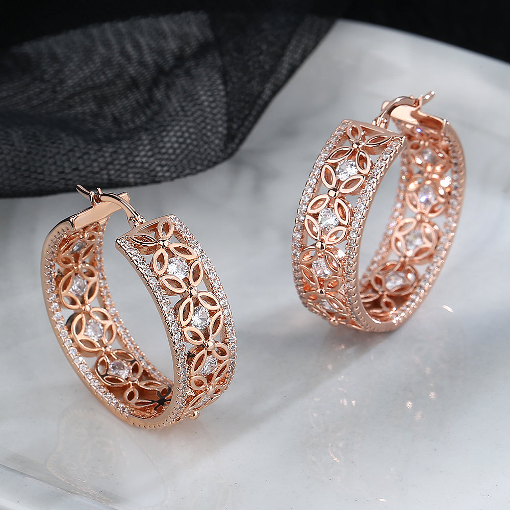Filigree Flower Hoop Earrings Rose Gold - Gallery 4