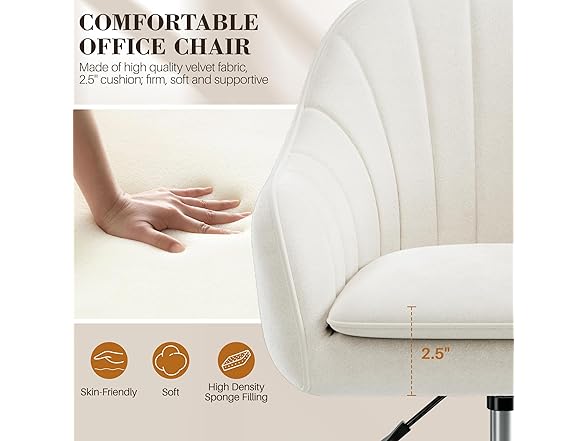 BestEra Vanity Chair with Wheels, Comfy Home Office Desk Chairs Adjustable Modern Velvet Makeup Vanity Chairs for Bedroom Living Room-Beige (Open Box)