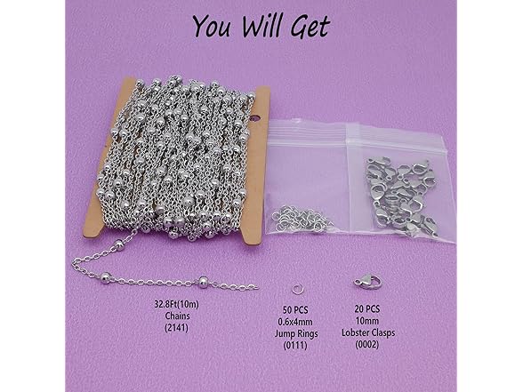 THREENEST 32Ft 2mm Stainless Steel Satellite Chains Kit
