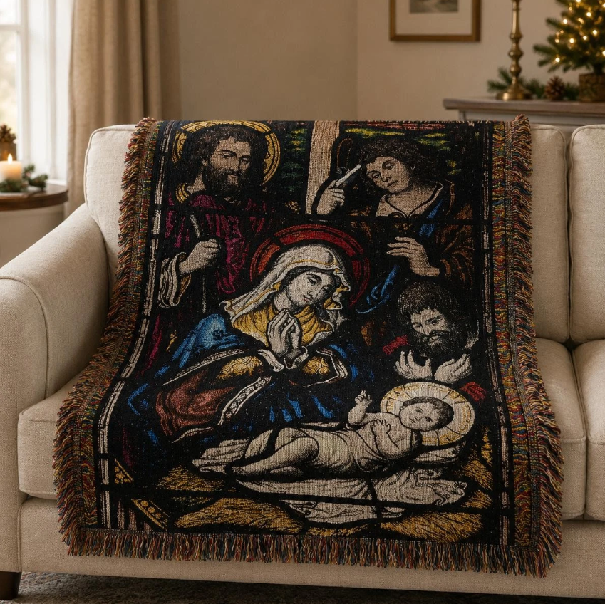 Stained Glass Nativity Tapestry Blanket  - Gallery 3