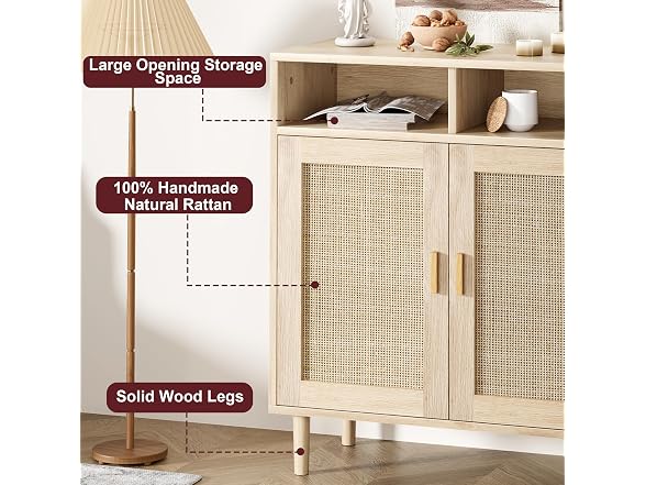 Set of 2 Rattan Sideboard, Natural