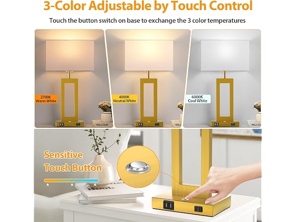 Kondras 22’’ Touch Control Table Lamps Set of 2, Gold