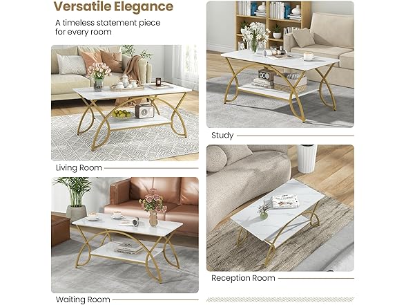 COSTWAY Marble Coffee Table, 2-Tier