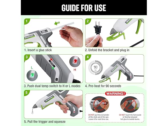 WORKPRO Hot Glue Gun Full Size - 100W - White