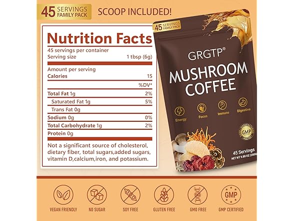 GRGTP Mushroom Coffee with 6 Adaptogens