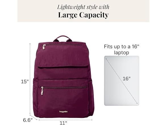 Baggallini Flap Laptop Backpack - 15"x11" Mulberry