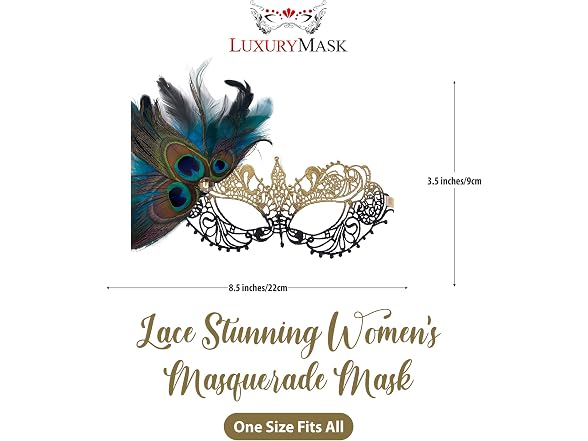 Luxury Mask Kids (OS) Black Gold Peacock Feather M