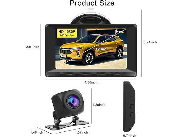HD Backup Camera 4.3" Monitor 1080P