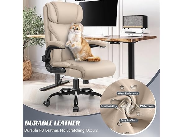 HeroSet Office Chair, Ergonomic Big and Tall Computer Desk Chairs, Executive Breathable Leather Chair with Adjustable High Back Flip-up Armrests, Lumbar Support Swivel PC Chairs with Rocking Function (Open Box)