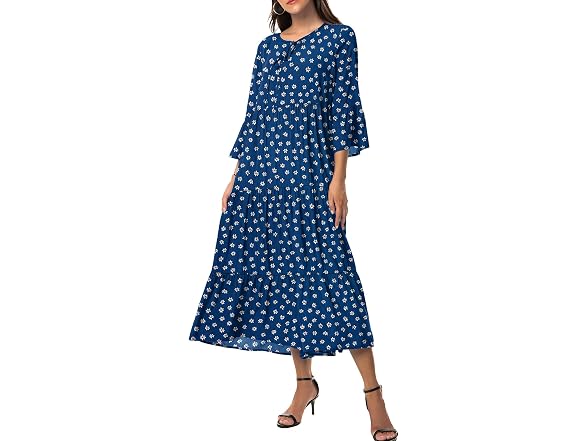 Viishow Women (L) Boho Ruffle Sleeve V Neck Dress