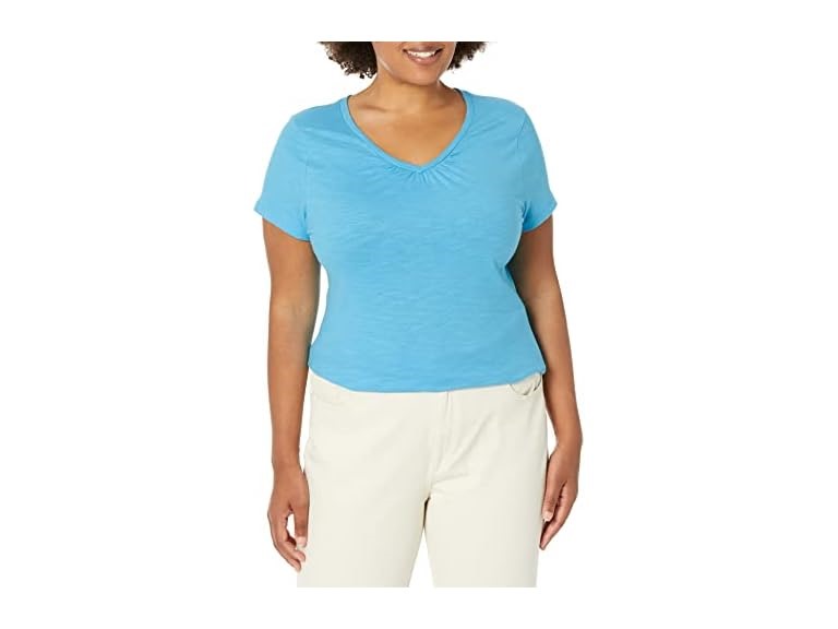 Hanes Womens Slub Cotton VNeck Tee (L) Blue