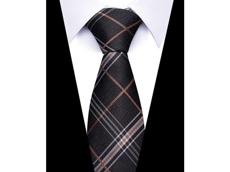 Infinite Basics Formal Men’s Necktie - Charcoal Brown Check