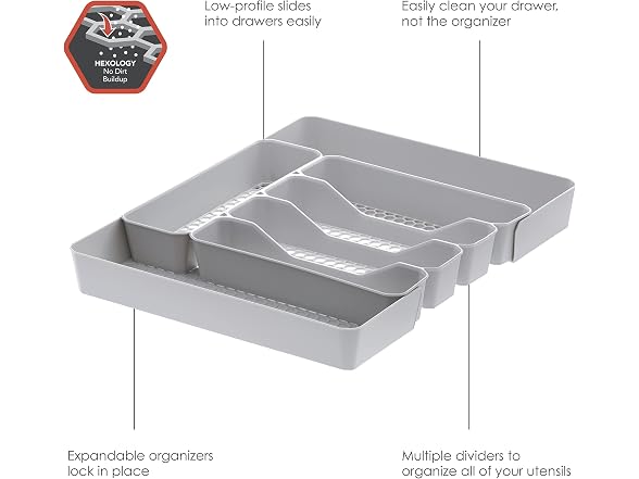 Spectrum HEXA 5-Divider Expandable Silverware Tray (Stone Gray) 