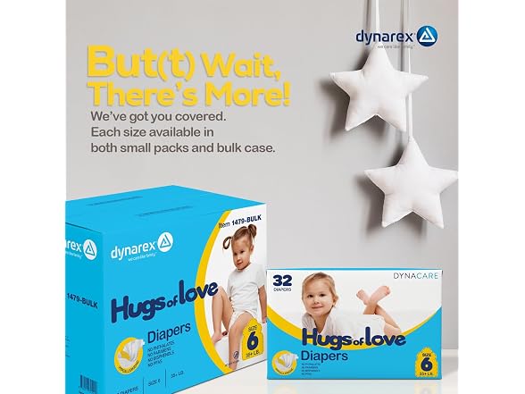 Dynarex Hugs of Love Diapers Size 6 35+ lb Baby