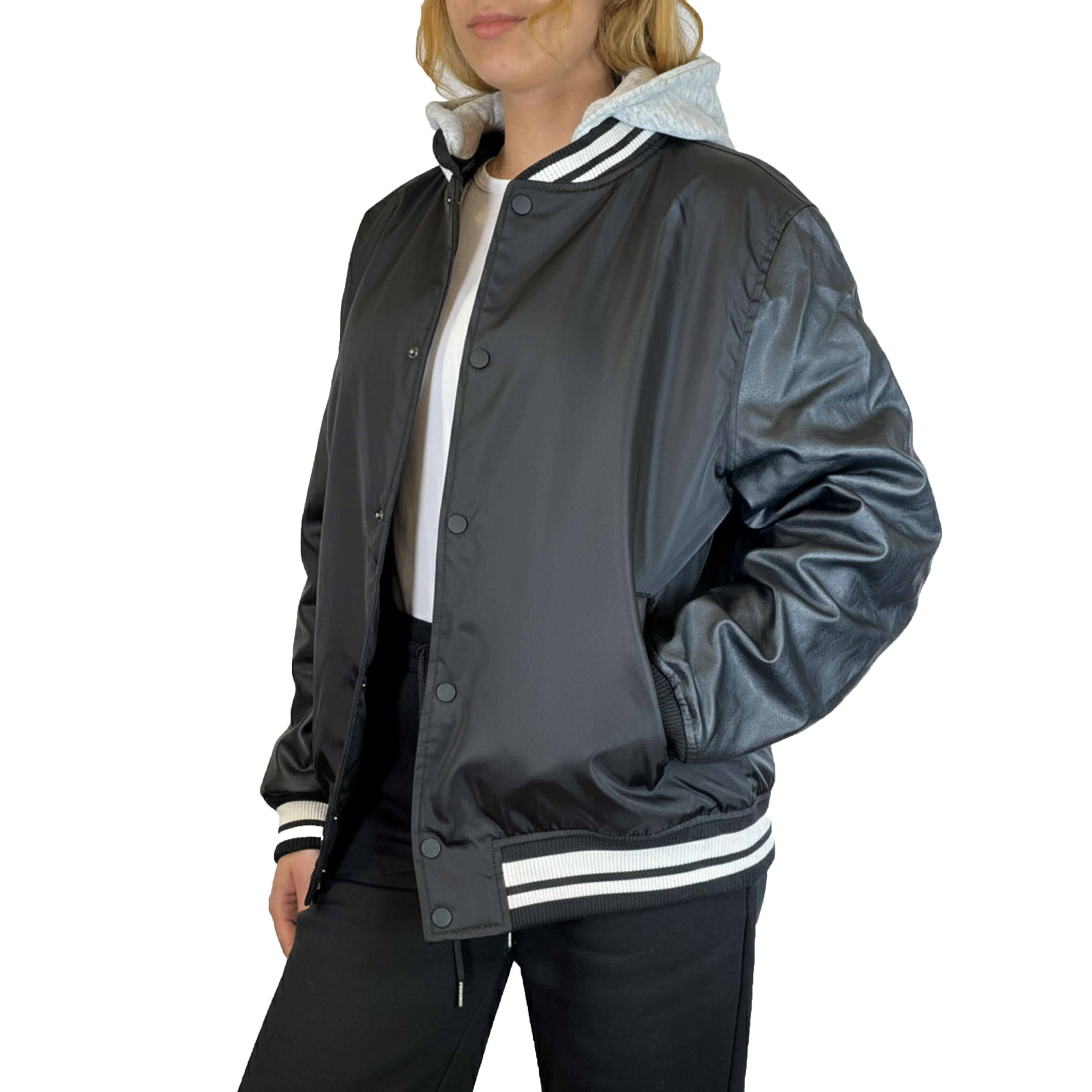 Womens Oversized Heavyweight Hooded Varsity Jacket - Gallery 21