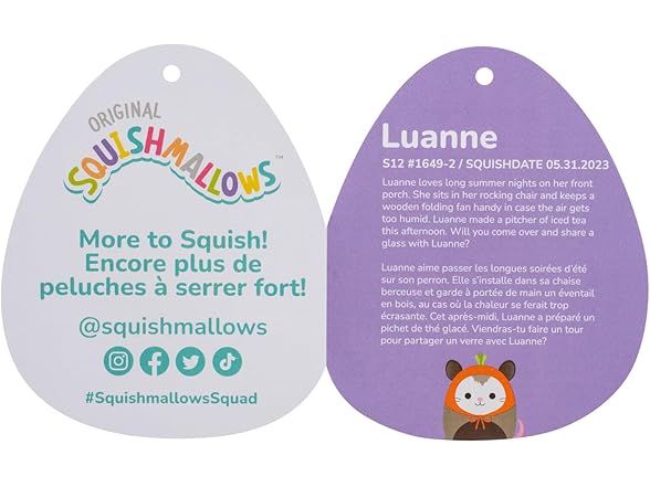 Squishmallows Original 12" Luanne Grey Opossum with Carrot Hat