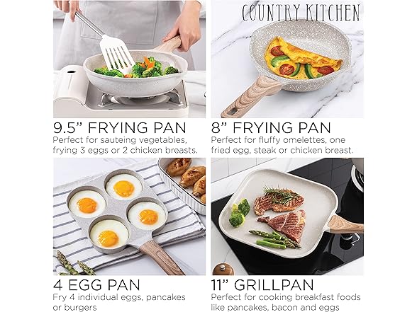 Country Kitchen Non-Stick Cast Aluminum Cookware Cream, 13 Pc.