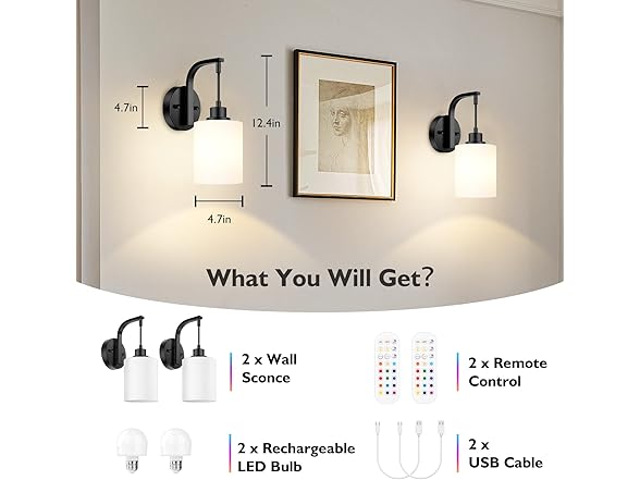 Wireless Rechargeable Wall Sconce Set of Two