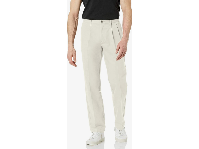 Amazon Essentials Men's Classic-Fit Wrinkle-Resistant Pleated Chino Pant (Available in Big & Tall), Stone, 35W x 30L