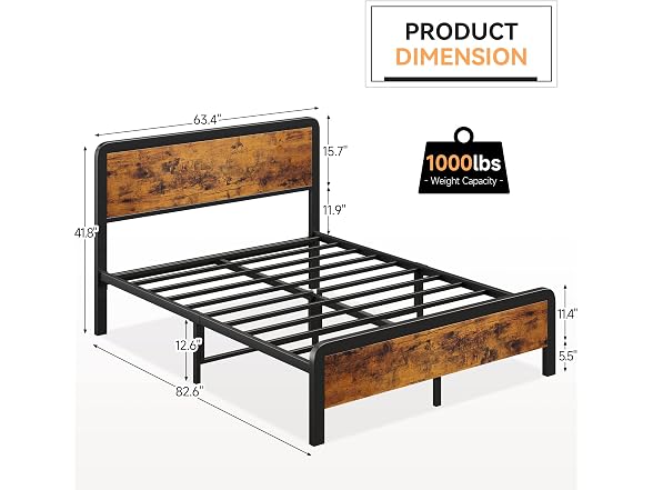 IDEALHOUSE Queen Bed Frame with Wood Headboard