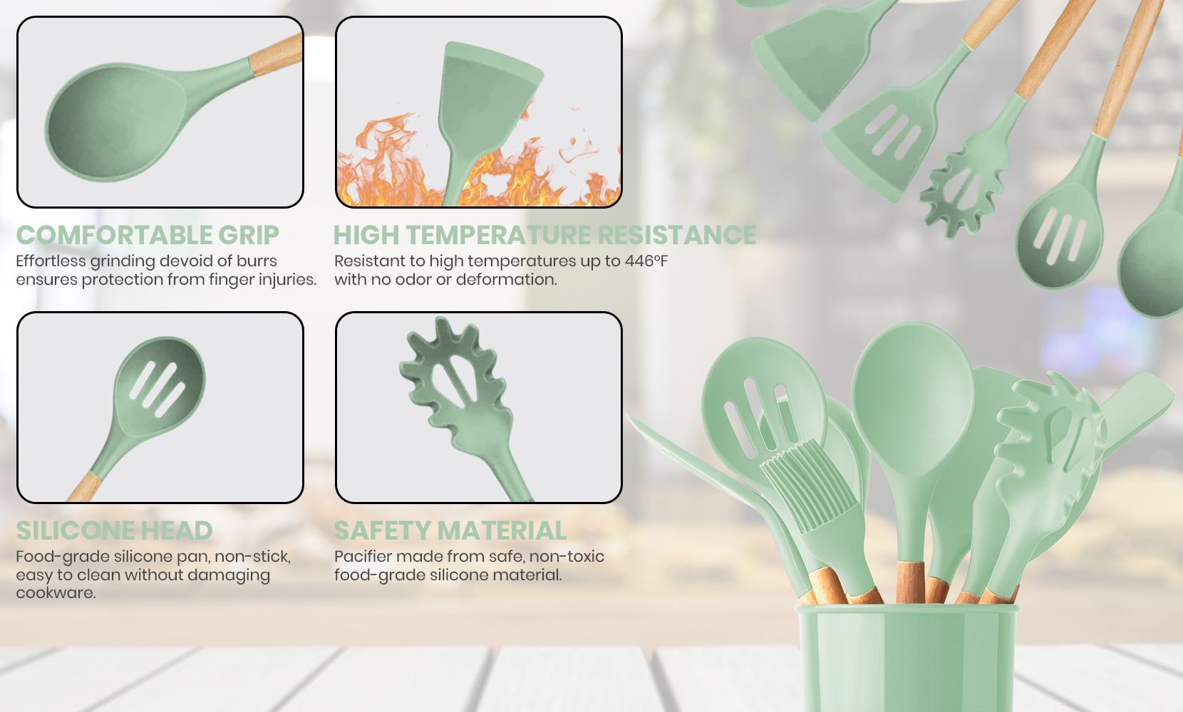 1947KITCHEN 12-Piece:Non-Slip Silicone Utensils Set - Gallery 8