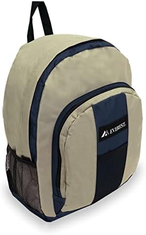Everest Luggage Backpack with Front and Side Pockets, Navy/Khaki, Large