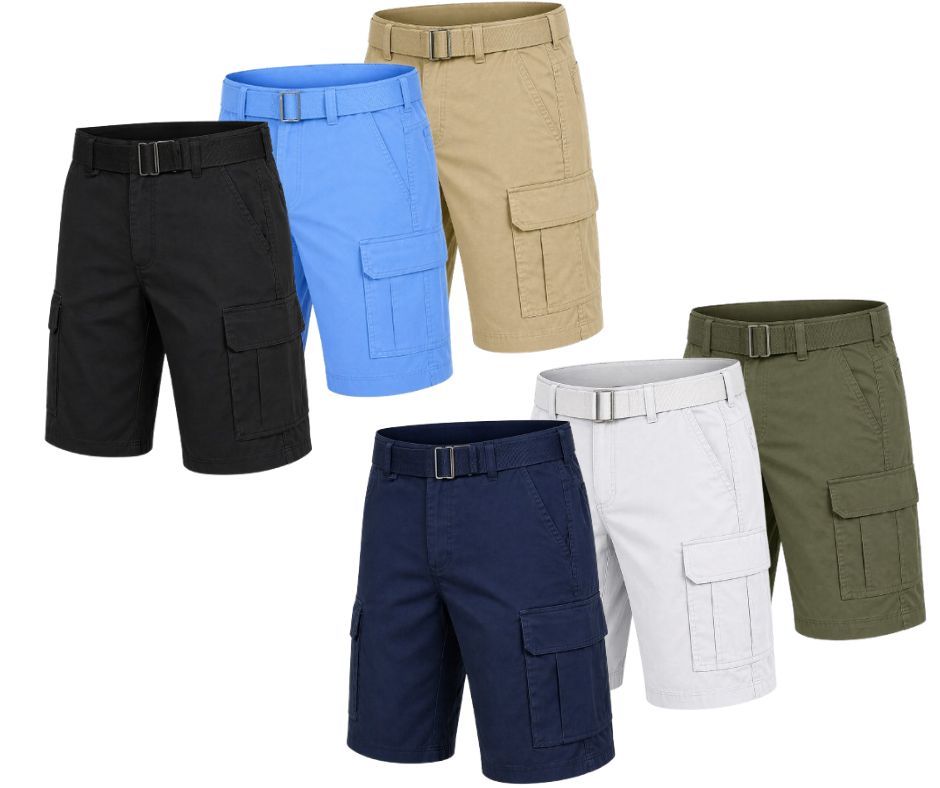 {3PK} Men’s Belted Cargo Pocket Shorts - Gallery 3