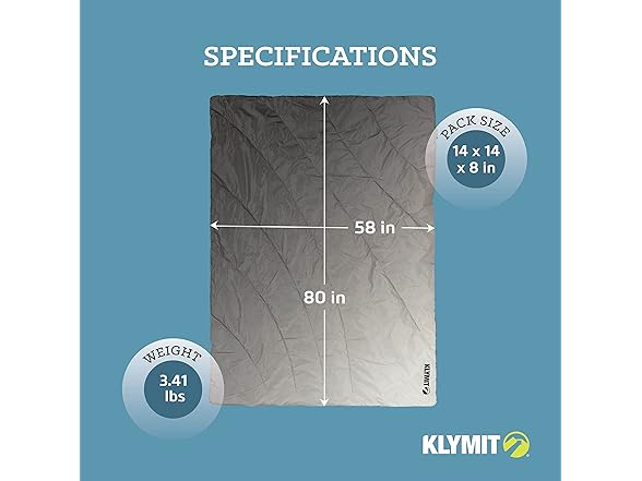 thumbnail image 2 of Klymit Horizon Packable Camping Blanket | PrimaLoft Insulation, Water-Resistant | 58" X 80" | Blue/Black 2 of 13