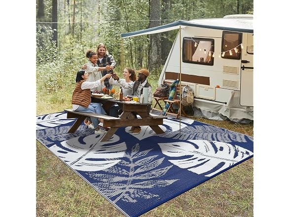 GarveeLife Outdoor Straw Rug 8x10 Blue