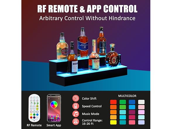 16'' LED Lighted Liquor Bottle Shelf, 2 Tier Bar Display
