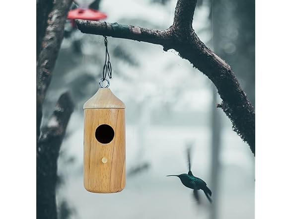 Wooden Hanging Hummingbird House 3Pk