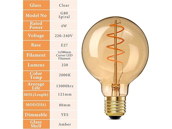 HEWA-Tech HEWASOL Spiral Dimmable LED Edison Bulb